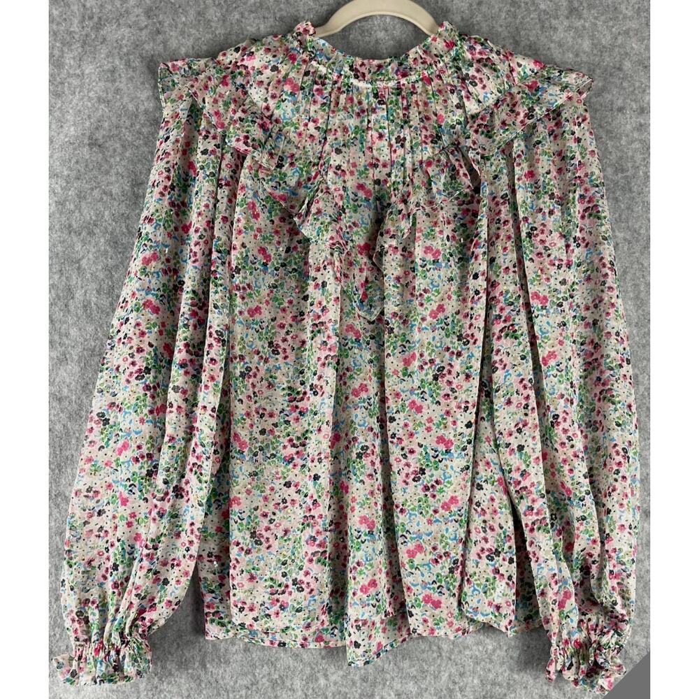 Boden Floral Puff-Sleeve Blouse in Pink, Green & Blue